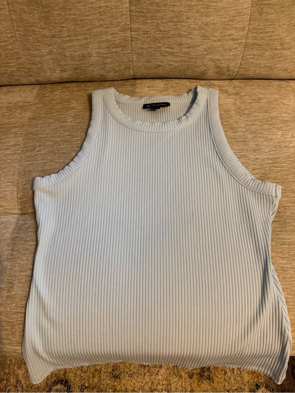 INC Ribbed Scoop Neck Tank Top - Light Blue size Large